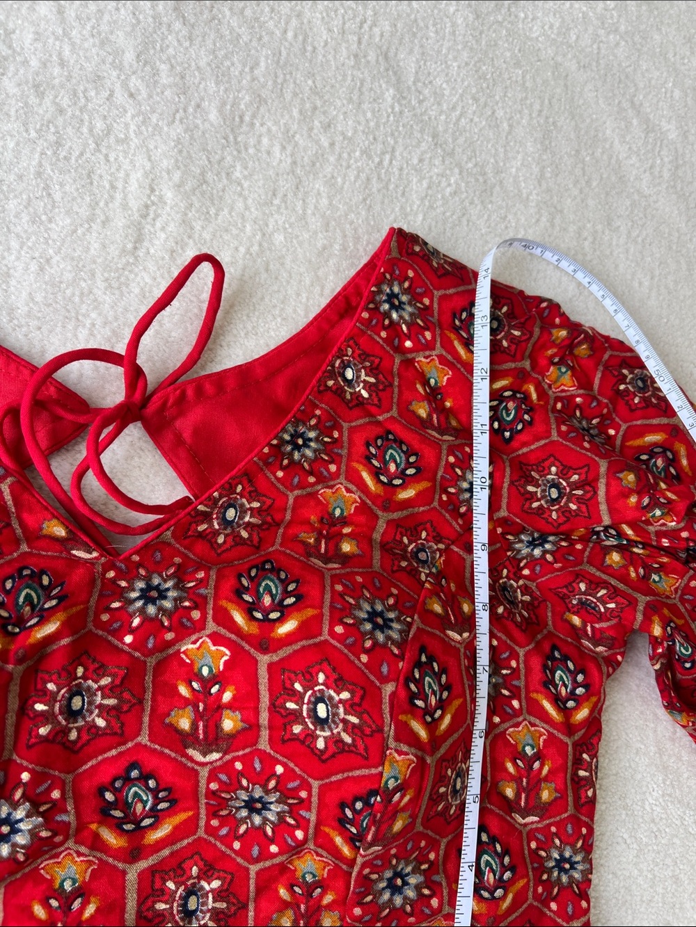 Brand new designer Red Printed Women’s Crop Top blouse with Tie Back